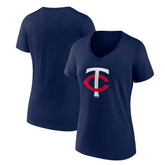 Minnesota Twins Women's Core Official Primary Logo V-Neck T-Shirt Navy
