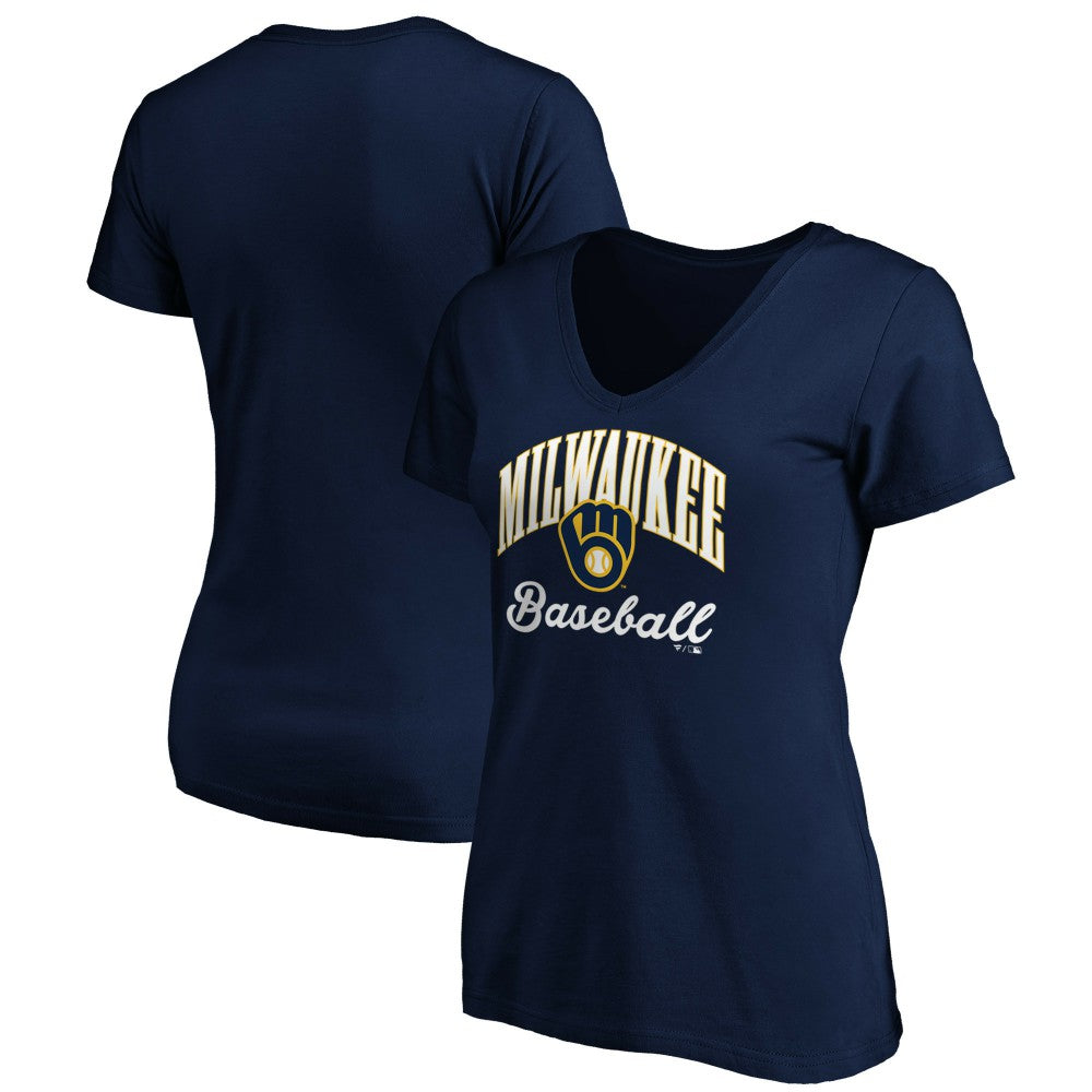 Milwaukee Brewers Women's Core Victory Script V-Neck T-Shirt Navy