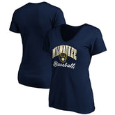 Milwaukee Brewers Women's Core Victory Script V-Neck T-Shirt Navy