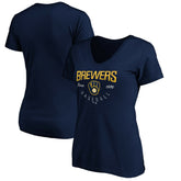 Milwaukee Brewers Women's Core Live For It V-Neck T-Shirt Navy