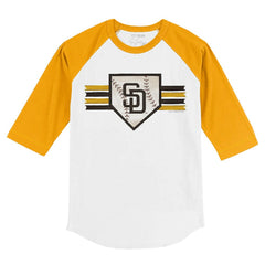 San Diego Padres Tiny Turnip Youth Base Stripe 3/4-Sleeve Raglan T-Shirt White/Gold