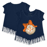 Houston Astros Tiny Turnip Girls Youth Baseball Bow Fringe T-Shirt Navy