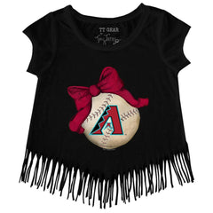 Arizona Diamondbacks Tiny Turnip Girls Youth Baseball Bow Fringe T-Shirt Black