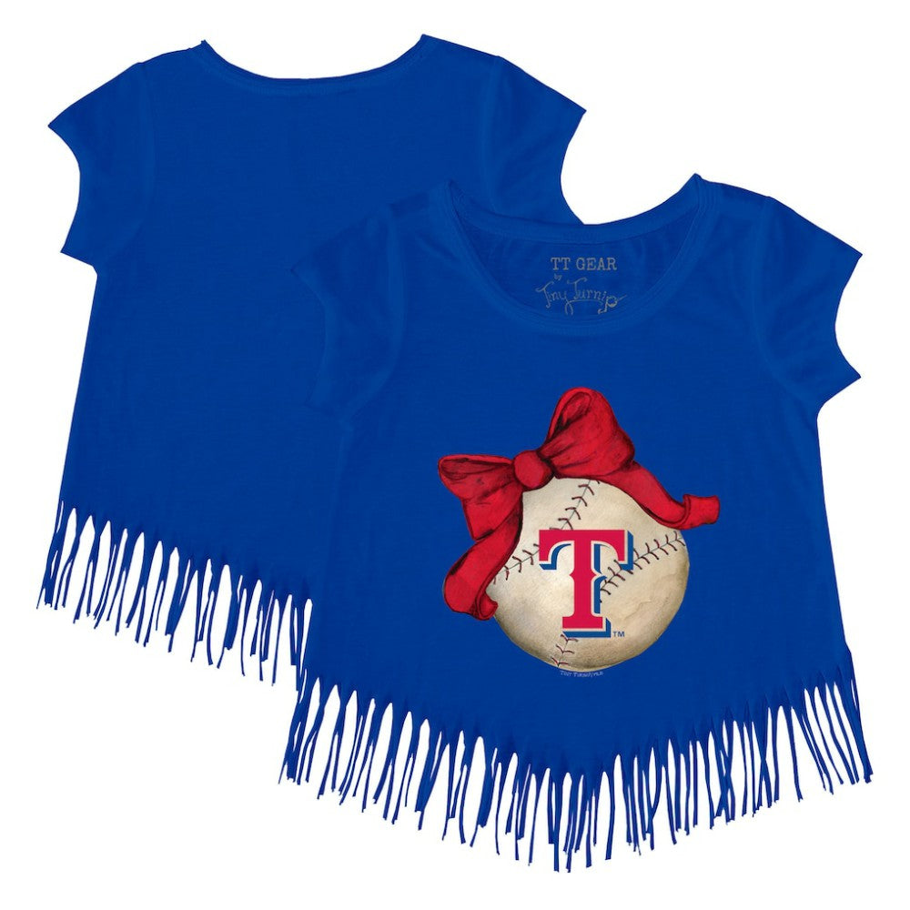 Texas Rangers Tiny Turnip Girls Youth Baseball Bow Fringe T-Shirt Royal