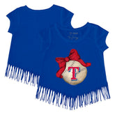 Texas Rangers Tiny Turnip Girls Youth Baseball Bow Fringe T-Shirt Royal