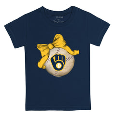 Milwaukee Brewers Tiny Turnip Youth Baseball Bow T-Shirt Navy