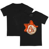 Baltimore Orioles Tiny Turnip Youth Baseball Bow T-Shirt Black