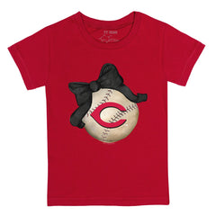 Cincinnati Reds Tiny Turnip Youth Baseball Bow T-Shirt Red