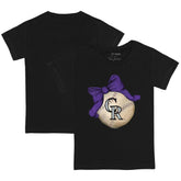 Colorado Rockies Tiny Turnip Youth Baseball Bow T-Shirt Black