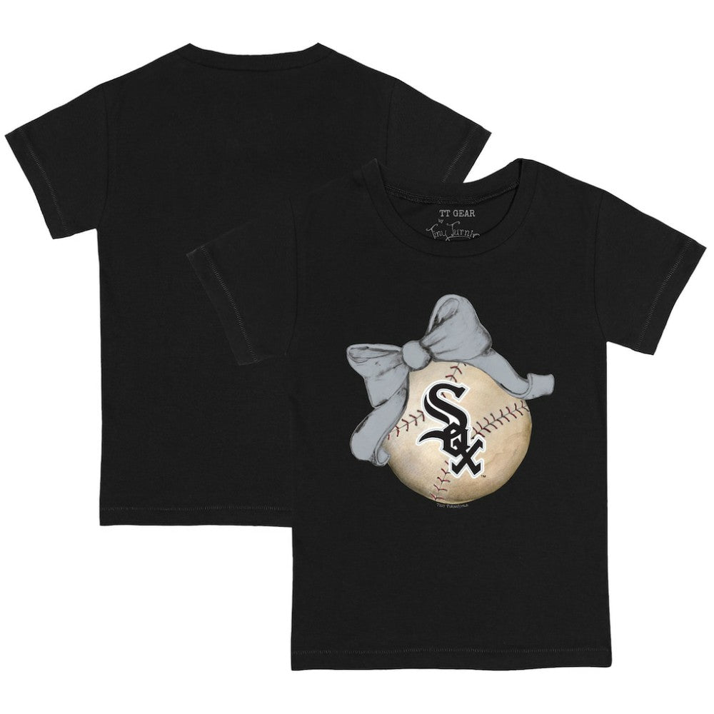 Chicago White Sox Tiny Turnip Youth Baseball Bow T-Shirt Black