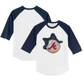 Atlanta Braves Tiny Turnip Youth Baseball Bow 3/4-Sleeve Raglan T-Shirt White/Navy