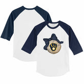 Milwaukee Brewers Tiny Turnip Youth Baseball Bow 3/4-Sleeve Raglan T-Shirt White/Navy