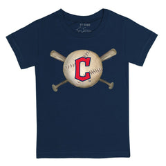 Cleveland Guardians Tiny Turnip Youth Baseball Cross Bats T-Shirt Navy