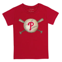 Philadelphia Phillies Tiny Turnip Youth Baseball Cross Bats T-Shirt Red