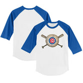 Chicago Cubs Tiny Turnip Youth Baseball Cross Bats 3/4-Sleeve Raglan T-Shirt White/Royal