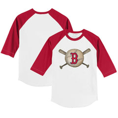 Boston Red Sox Tiny Turnip Youth Baseball Cross Bats 3/4-Sleeve Raglan T-Shirt White/Red