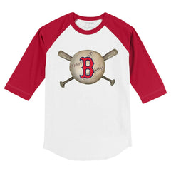 Boston Red Sox Tiny Turnip Youth Baseball Cross Bats 3/4-Sleeve Raglan T-Shirt White/Red