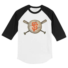 San Francisco Giants Tiny Turnip Youth Baseball Cross Bats 3/4-Sleeve Raglan T-Shirt White/Black