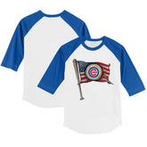 Chicago Cubs Tiny Turnip Youth Baseball Flag 3/4-Sleeve Raglan T-Shirt White/Royal
