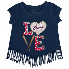 Atlanta Braves Tiny Turnip Girls Youth Baseball Love Fringe T-Shirt Navy