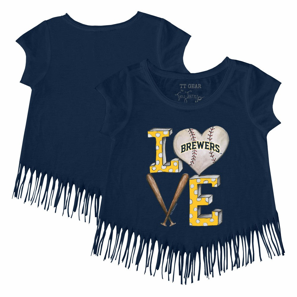 Milwaukee Brewers Tiny Turnip Girls Youth Baseball Love Fringe T-Shirt Navy