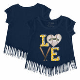 Milwaukee Brewers Tiny Turnip Girls Youth Baseball Love Fringe T-Shirt Navy