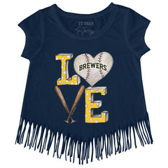Milwaukee Brewers Tiny Turnip Girls Youth Baseball Love Fringe T-Shirt Navy