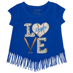 Los Angeles Dodgers Tiny Turnip Girls Youth Baseball Love Fringe T-Shirt Royal