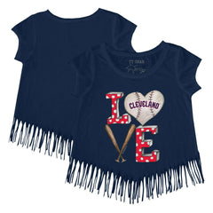 Cleveland Guardians Tiny Turnip Girls Youth Baseball Love Fringe T-Shirt Navy