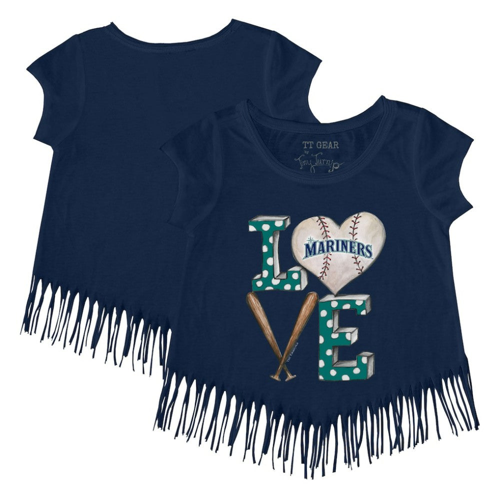 Seattle Mariners Tiny Turnip Girls Youth Baseball Love Fringe T-Shirt Navy