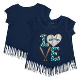Seattle Mariners Tiny Turnip Girls Youth Baseball Love Fringe T-Shirt Navy