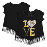 Pittsburgh Pirates Tiny Turnip Girls Youth Baseball Love Fringe T-Shirt Black