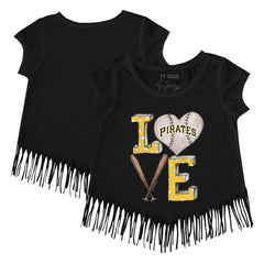 Pittsburgh Pirates Tiny Turnip Girls Youth Baseball Love Fringe T-Shirt Black