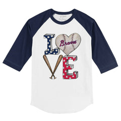 Atlanta Braves Tiny Turnip Youth Baseball Love 3/4-Sleeve Raglan T-Shirt White/Navy