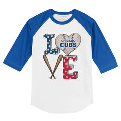 Chicago Cubs Tiny Turnip Youth Baseball Love 3/4-Sleeve Raglan T-Shirt White/Royal
