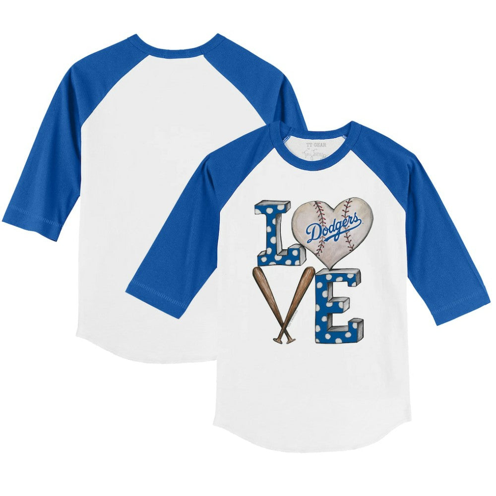 Los Angeles Dodgers Tiny Turnip Youth Baseball Love 3/4-Sleeve Raglan T-Shirt White/Royal