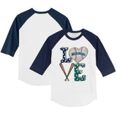 Seattle Mariners Tiny Turnip Youth Baseball Love 3/4-Sleeve Raglan T-Shirt White/Navy