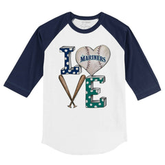 Seattle Mariners Tiny Turnip Youth Baseball Love 3/4-Sleeve Raglan T-Shirt White/Navy