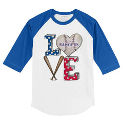 Texas Rangers Tiny Turnip Youth Baseball Love 3/4-Sleeve Raglan T-Shirt White/Royal