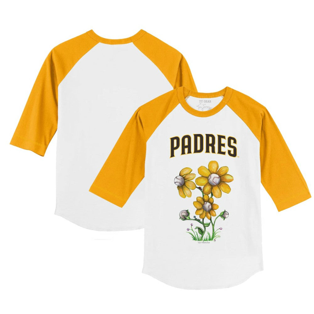 San Diego Padres Tiny Turnip Youth Blooming Baseballs 3/4-Sleeve Raglan T-Shirt White/Gold