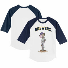 Milwaukee Brewers Tiny Turnip Youth Bubbles 3/4-Sleeve Raglan T-Shirt White/Navy