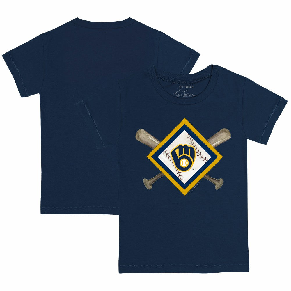 Milwaukee Brewers Tiny Turnip Youth Diamond Cross Bats T-Shirt Navy