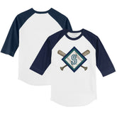 Seattle Mariners Tiny Turnip Youth Diamond Cross Bats 3/4-Sleeve Raglan T-Shirt White/Navy