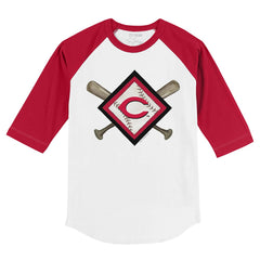 Cincinnati Reds Tiny Turnip Youth Diamond Cross Bats 3/4-Sleeve Raglan T-Shirt White/Red