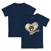 Milwaukee Brewers Tiny Turnip Youth Heart Banner T-Shirt Navy
