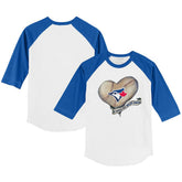 Toronto Blue Jays Tiny Turnip Youth Heart Banner 3/4-Sleeve Raglan T-Shirt White/Royal