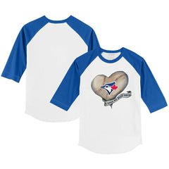 Toronto Blue Jays Tiny Turnip Youth Heart Banner 3/4-Sleeve Raglan T-Shirt White/Royal