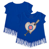 Chicago Cubs Tiny Turnip Girls Youth Heart Bat Fringe T-Shirt Royal