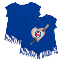 Chicago Cubs Tiny Turnip Girls Youth Heart Bat Fringe T-Shirt Royal