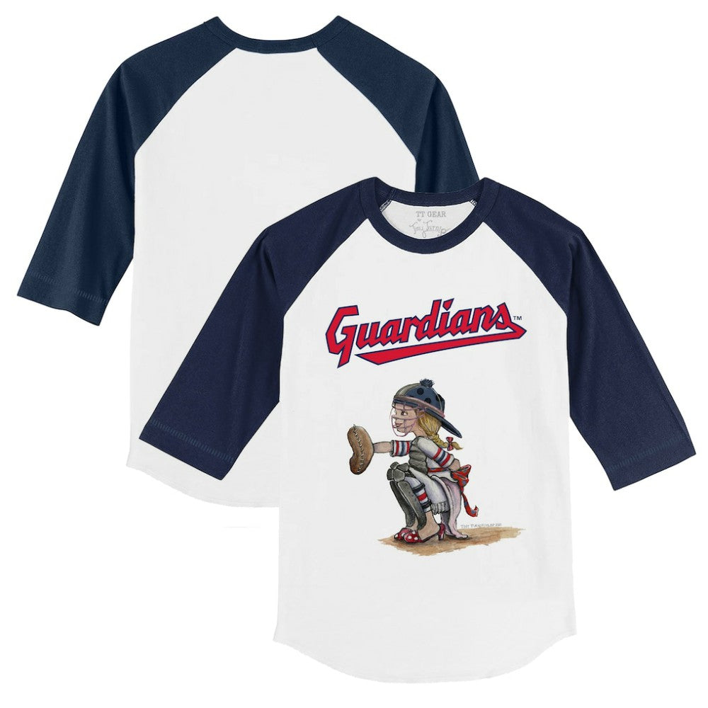 Cleveland Guardians Tiny Turnip Youth Kate 3/4-Sleeve Raglan T-Shirt White/Navy